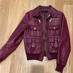 Gucci Burgundy Leather Bomber Jacket